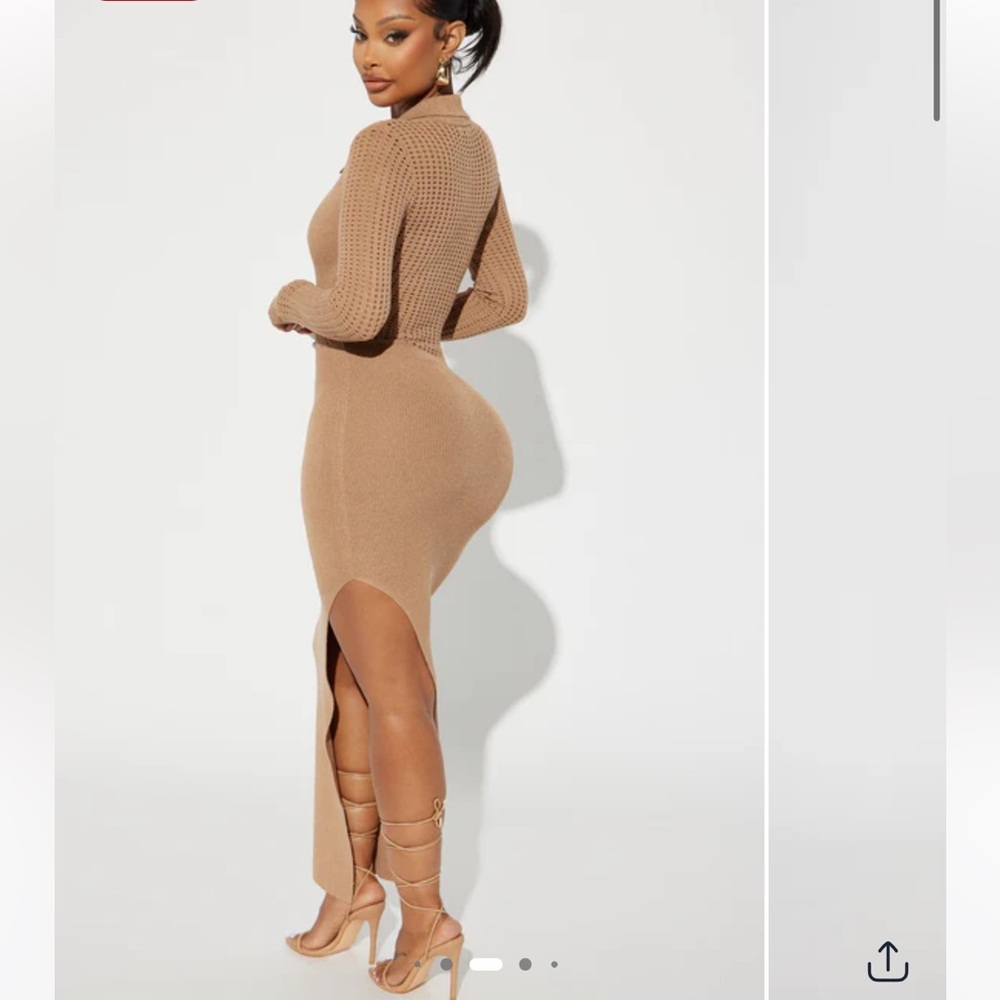 Light Sweater (Thinner Sweater Material) Maxi Dress - Tan 2X